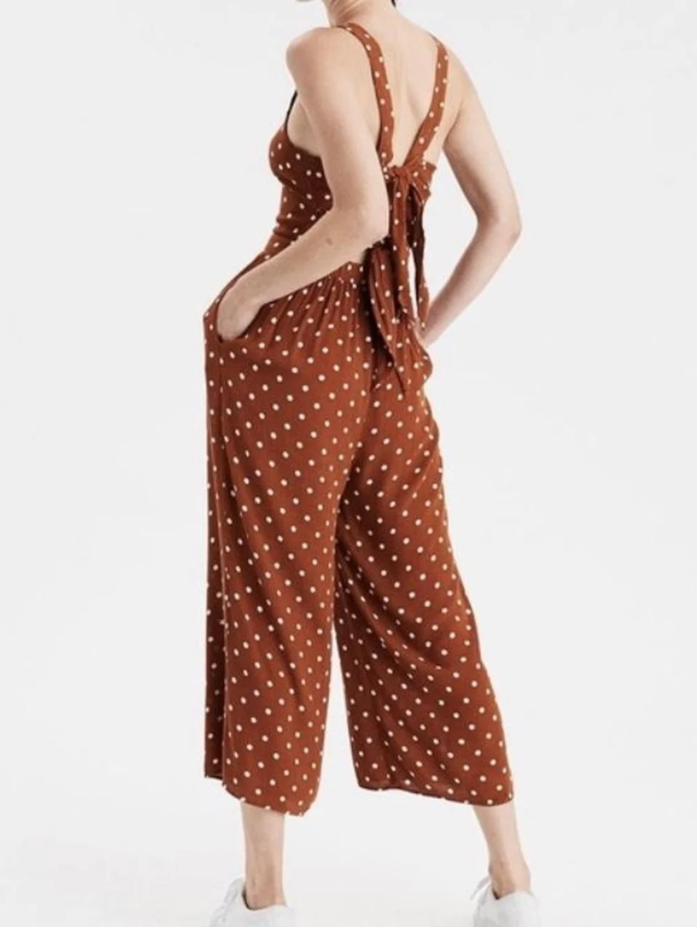 Burnt Orange Polka Dot Jumpsuit - Picture 2 of 8